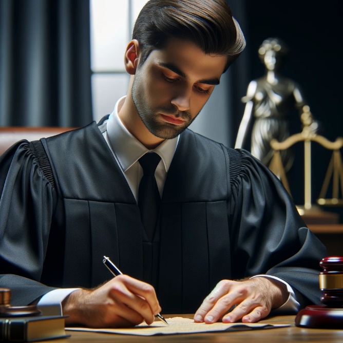 A judge writing an arrest warrant